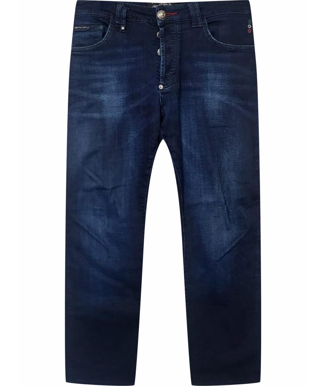 PHILIPP PLEIN Темно-синие хлопковые прямые джинсы, фото 1