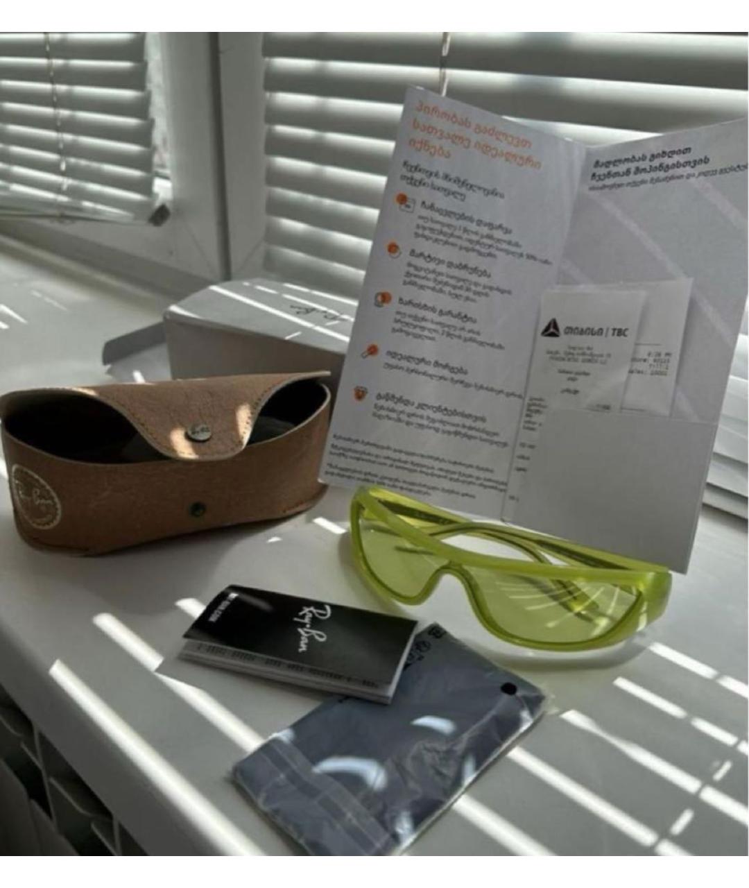 RAY BAN Салатовые пластиковые солнцезащитные очки, фото 3