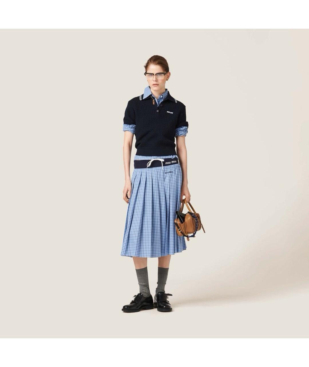 MIU MIU Темно-синяя хлопковая футболка, фото 4