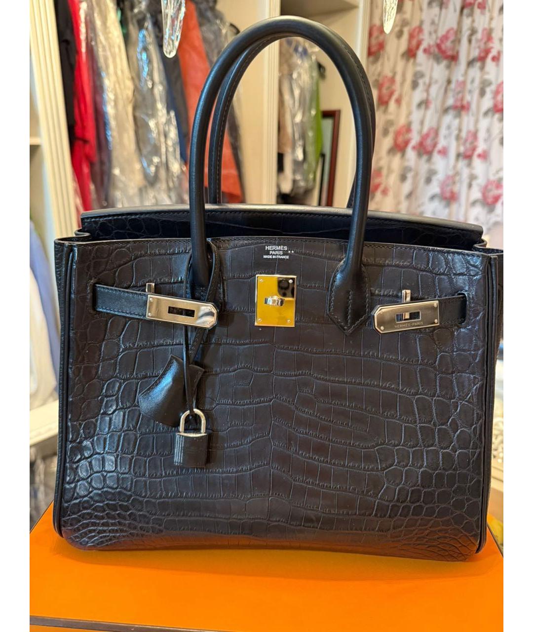 HERMES Черная сумка тоут из экзотической кожи, фото 5