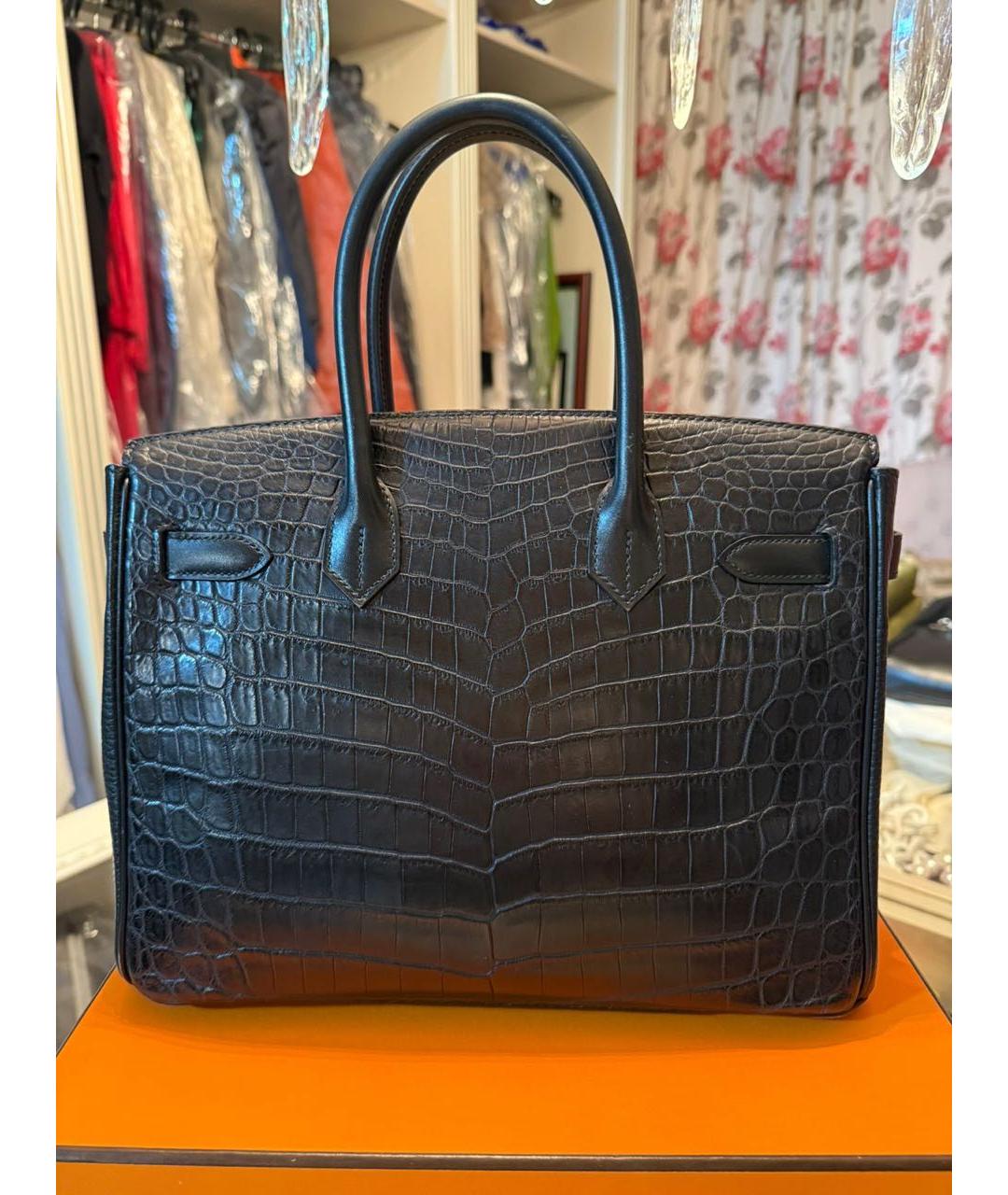 HERMES Черная сумка тоут из экзотической кожи, фото 2