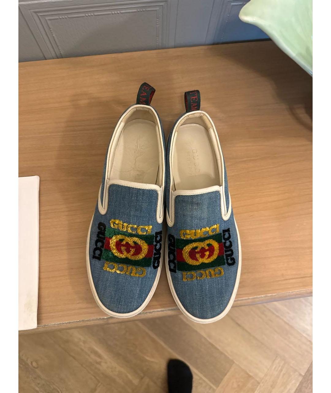 GUCCI Голубые бархатные слипоны, фото 3