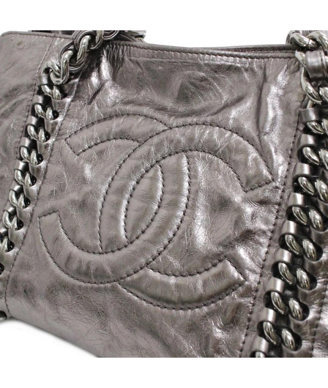 CHANEL Серебряная кожаная сумка тоут, фото 5