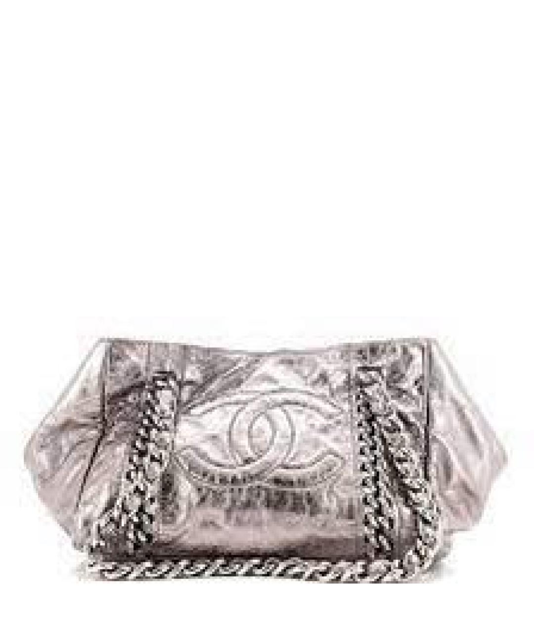 CHANEL Серебряная кожаная сумка тоут, фото 6