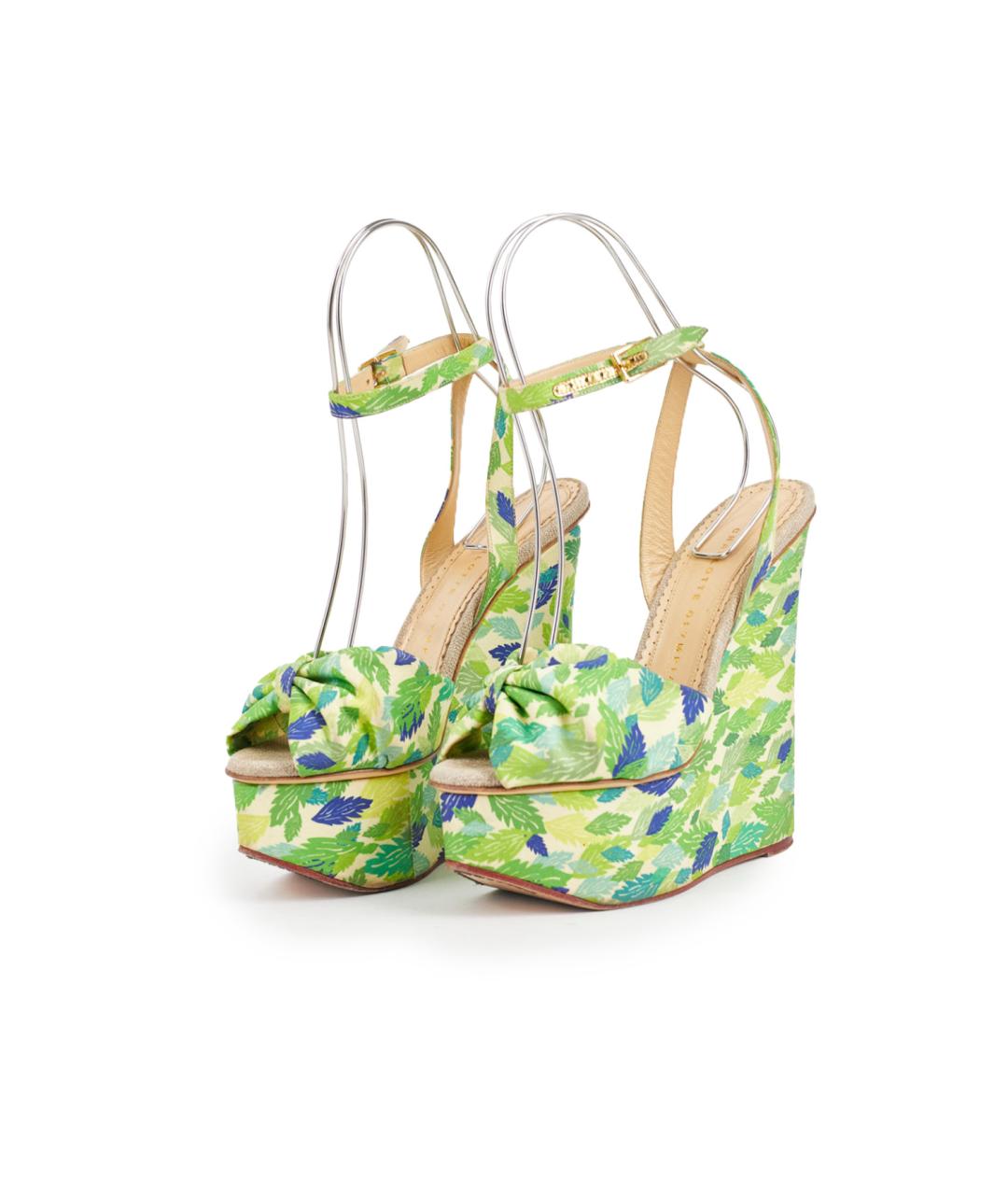 CHARLOTTE OLYMPIA Зеленые текстильные босоножки, фото 6