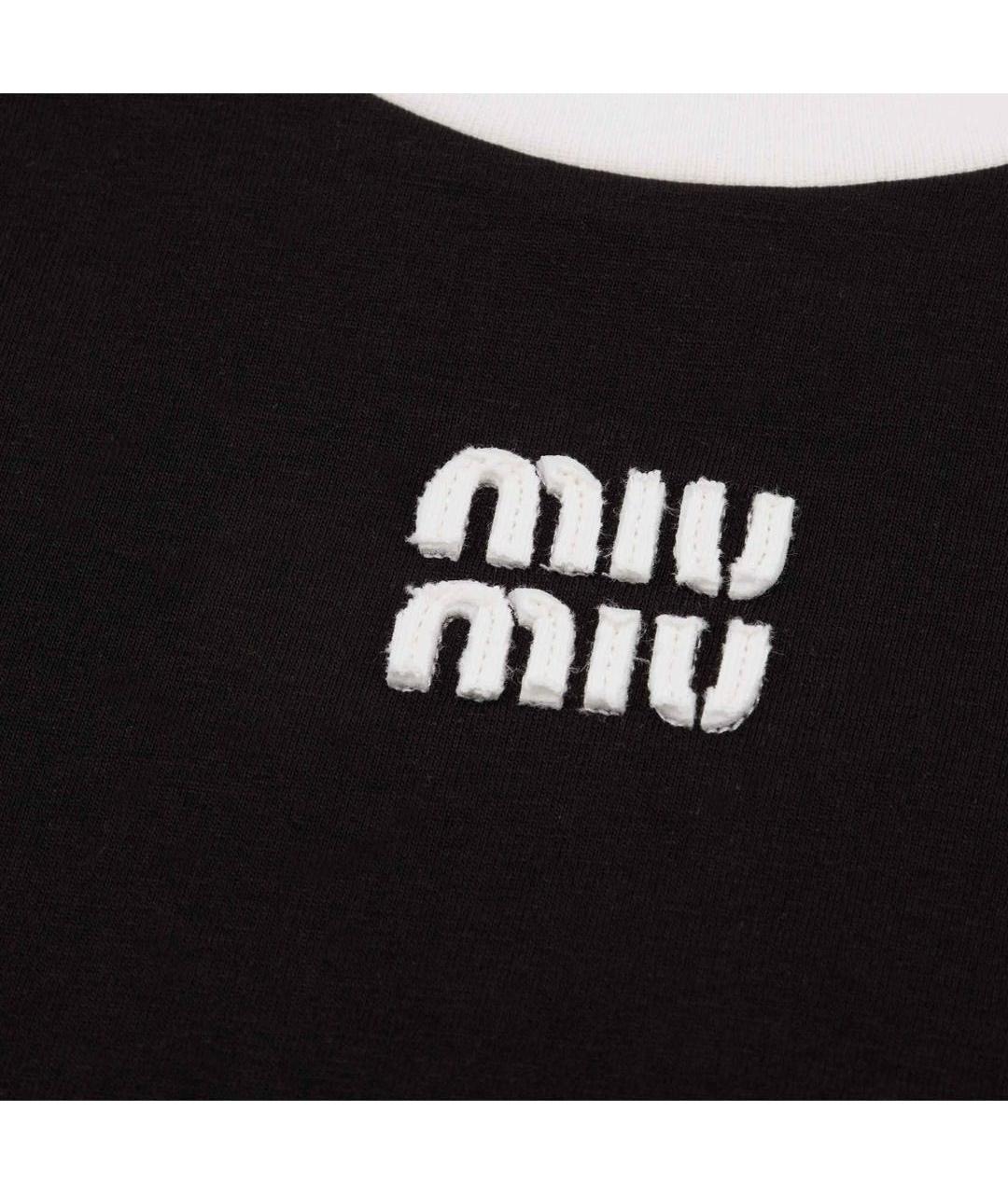 MIU MIU Черная хлопковая футболка, фото 4