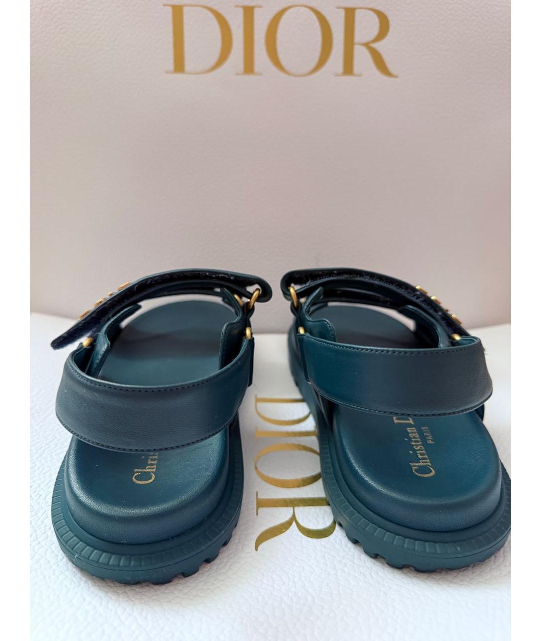 CHRISTIAN DIOR Бирюзовые кожаные сандалии, фото 3