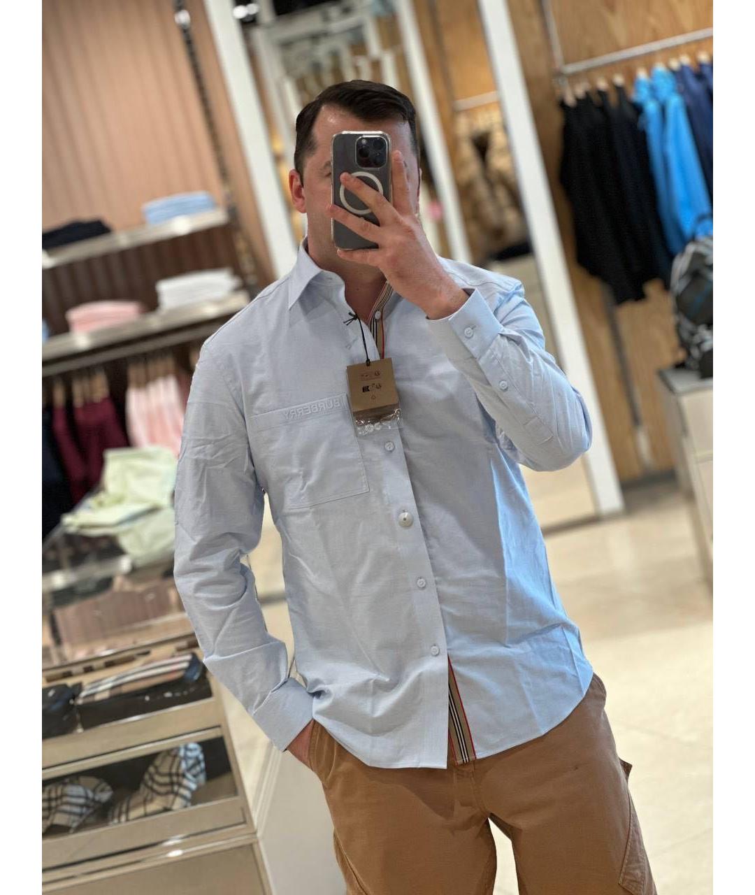 BURBERRY Голубая хлопковая классическая рубашка, фото 3