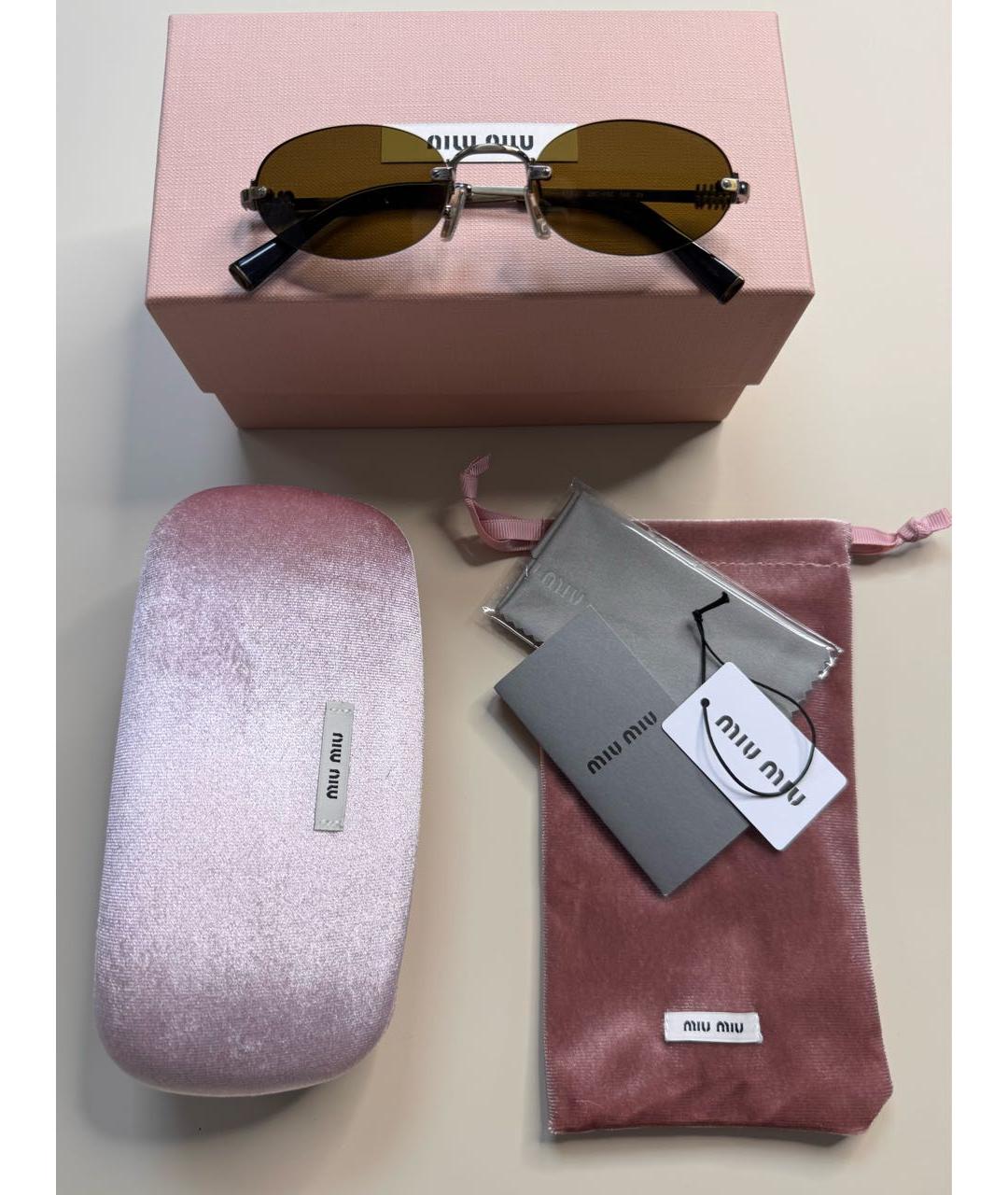 MIU MIU Коричневые металлические солнцезащитные очки, фото 2