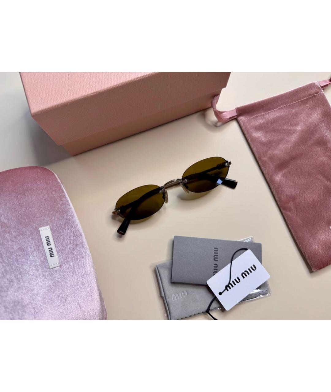 MIU MIU Коричневые металлические солнцезащитные очки, фото 3