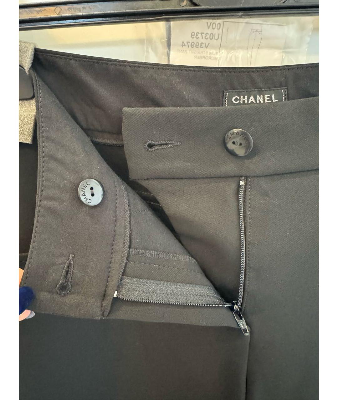 CHANEL Черные полиэстеровые прямые брюки, фото 4