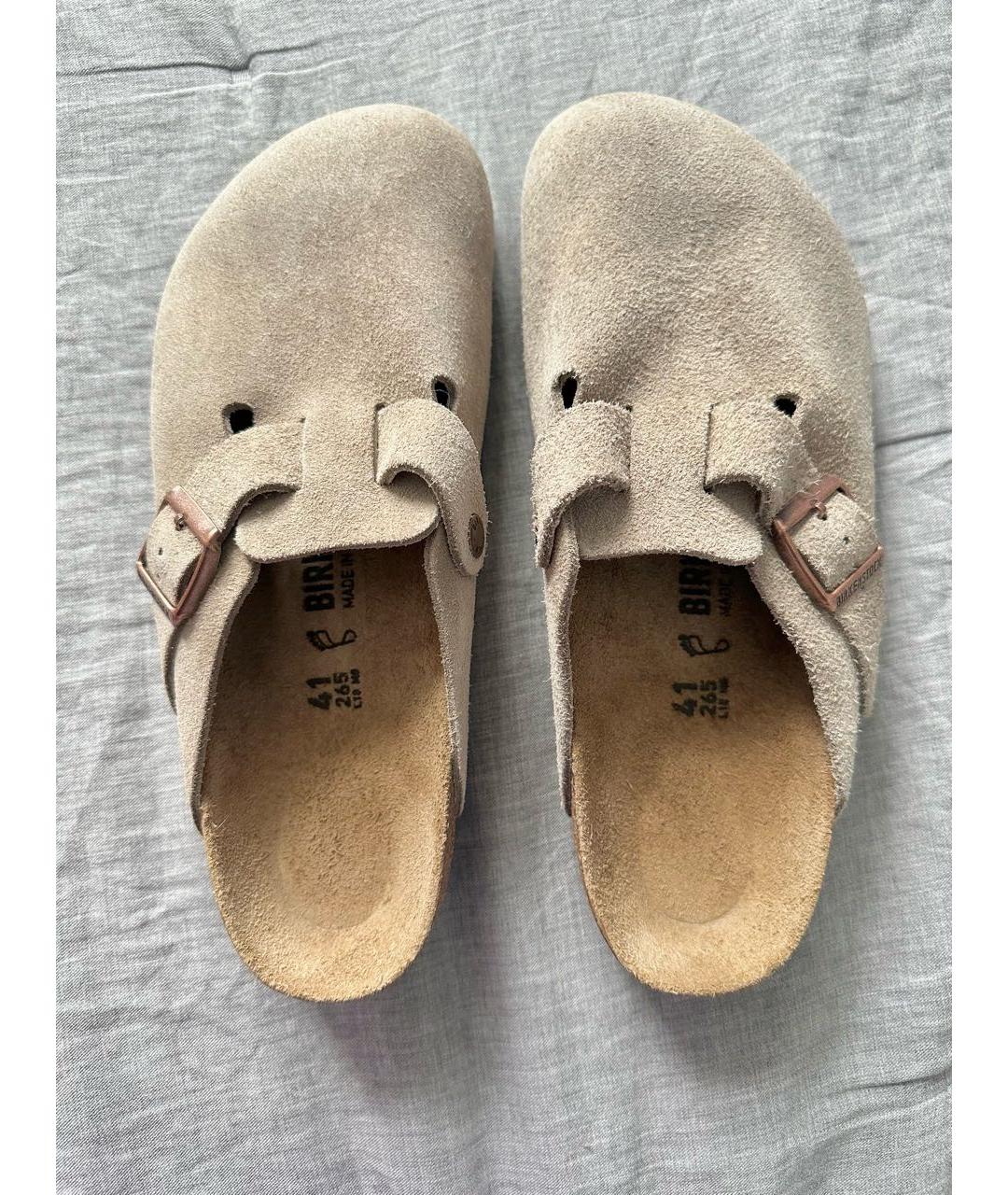 BIRKENSTOCK Бежевые замшевые сабо, фото 3