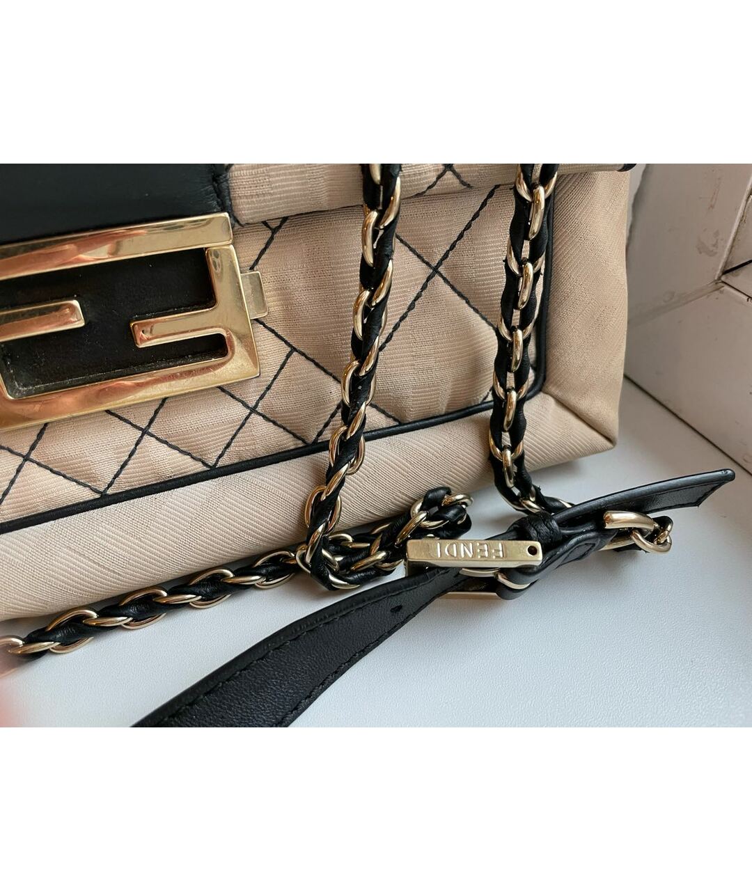 FENDI Бежевая тканевая сумка тоут, фото 8