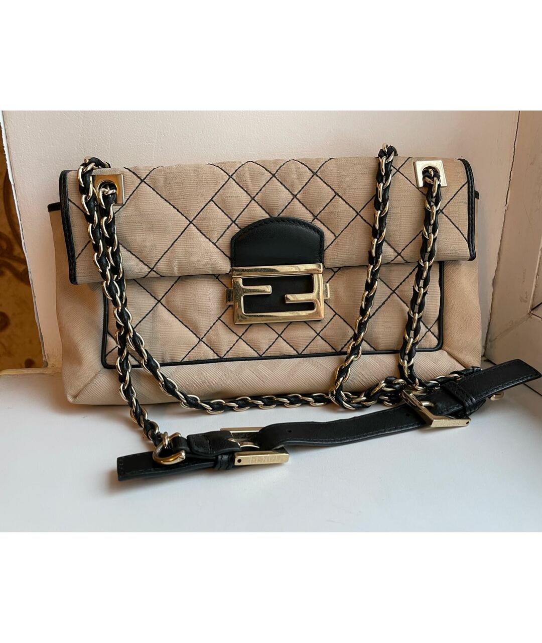 FENDI Бежевая тканевая сумка тоут, фото 9