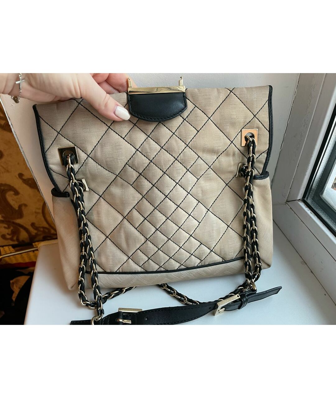 FENDI Бежевая тканевая сумка тоут, фото 4