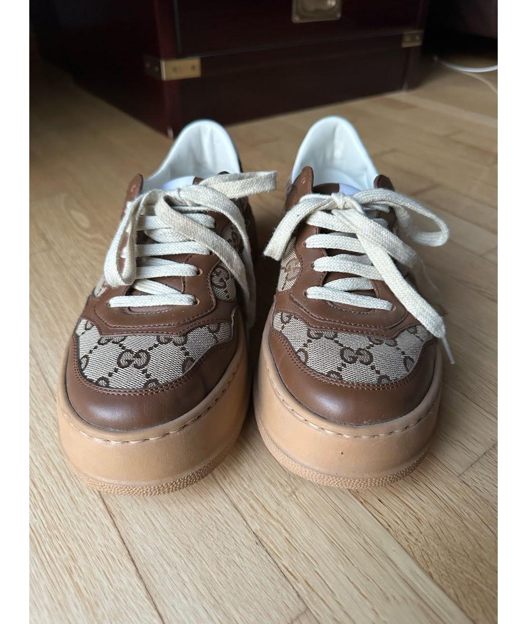 GUCCI Коричневые текстильные кеды, фото 2