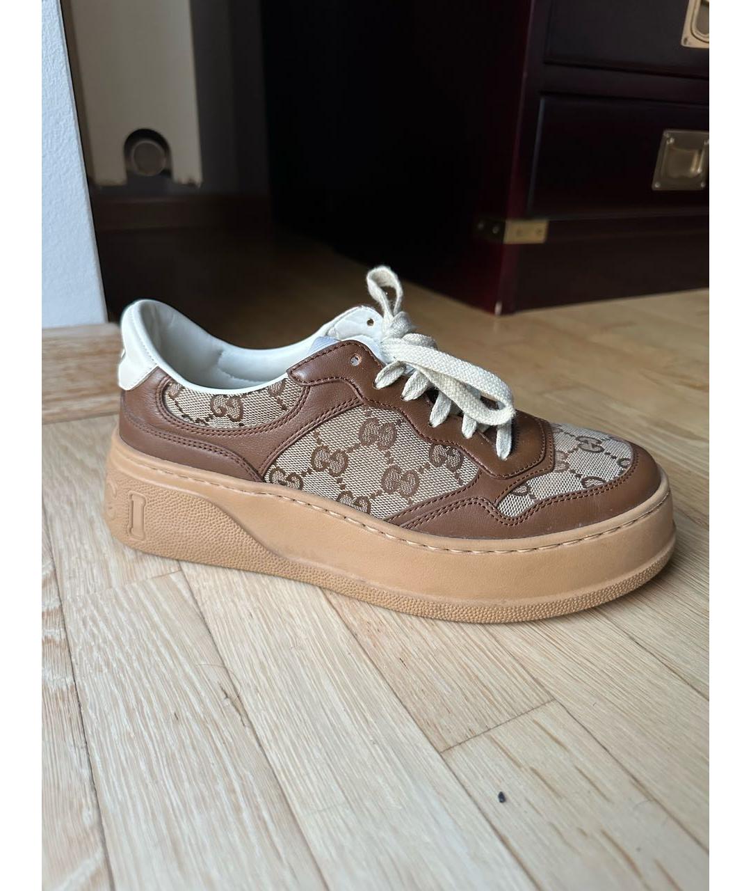 GUCCI Коричневые текстильные кеды, фото 5