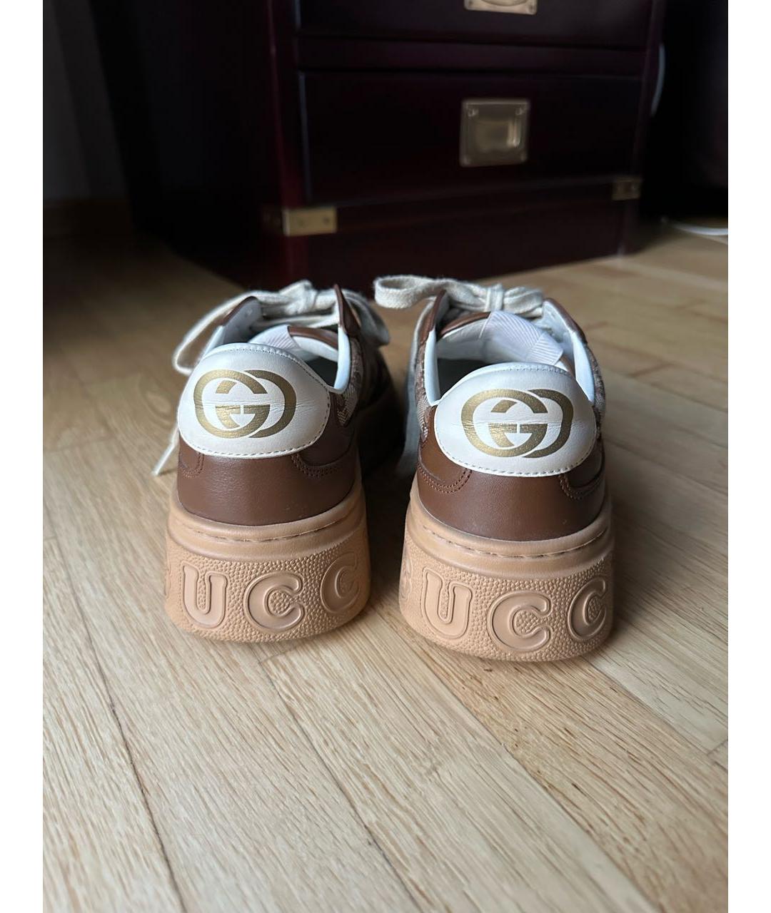 GUCCI Коричневые текстильные кеды, фото 4