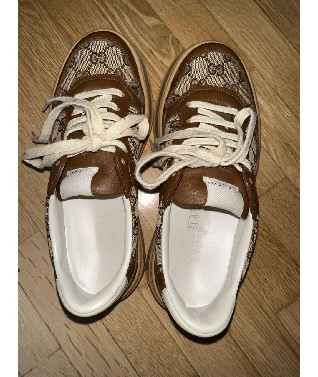 GUCCI Коричневые текстильные кеды, фото 3