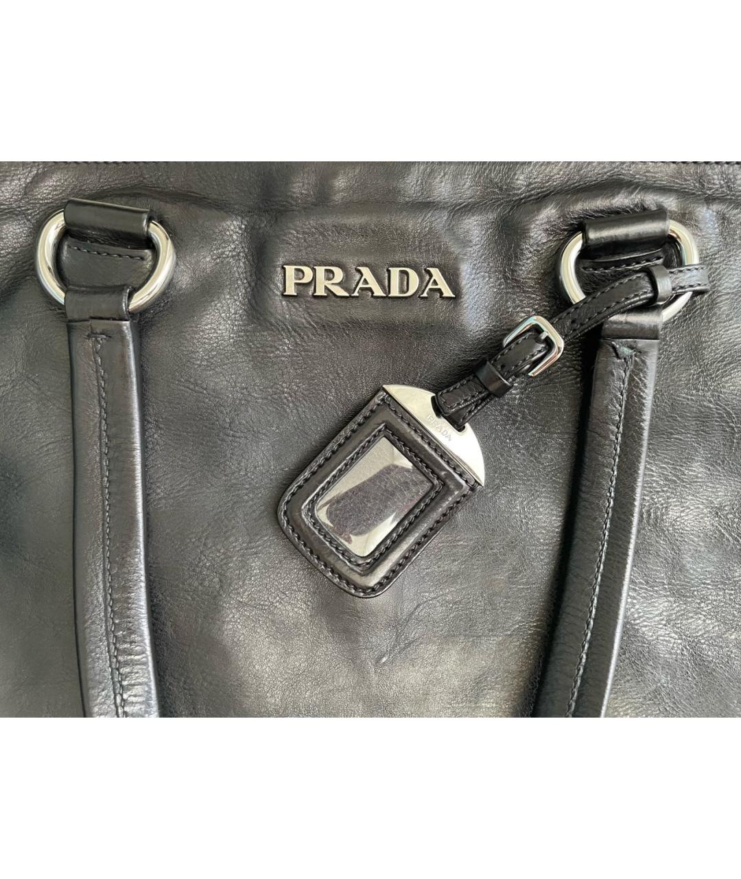 PRADA Черная кожаная сумка тоут, фото 5