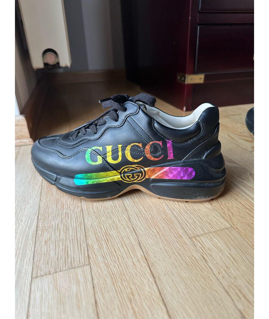 GUCCI Черные кроссовки из экзотической кожи, фото 5