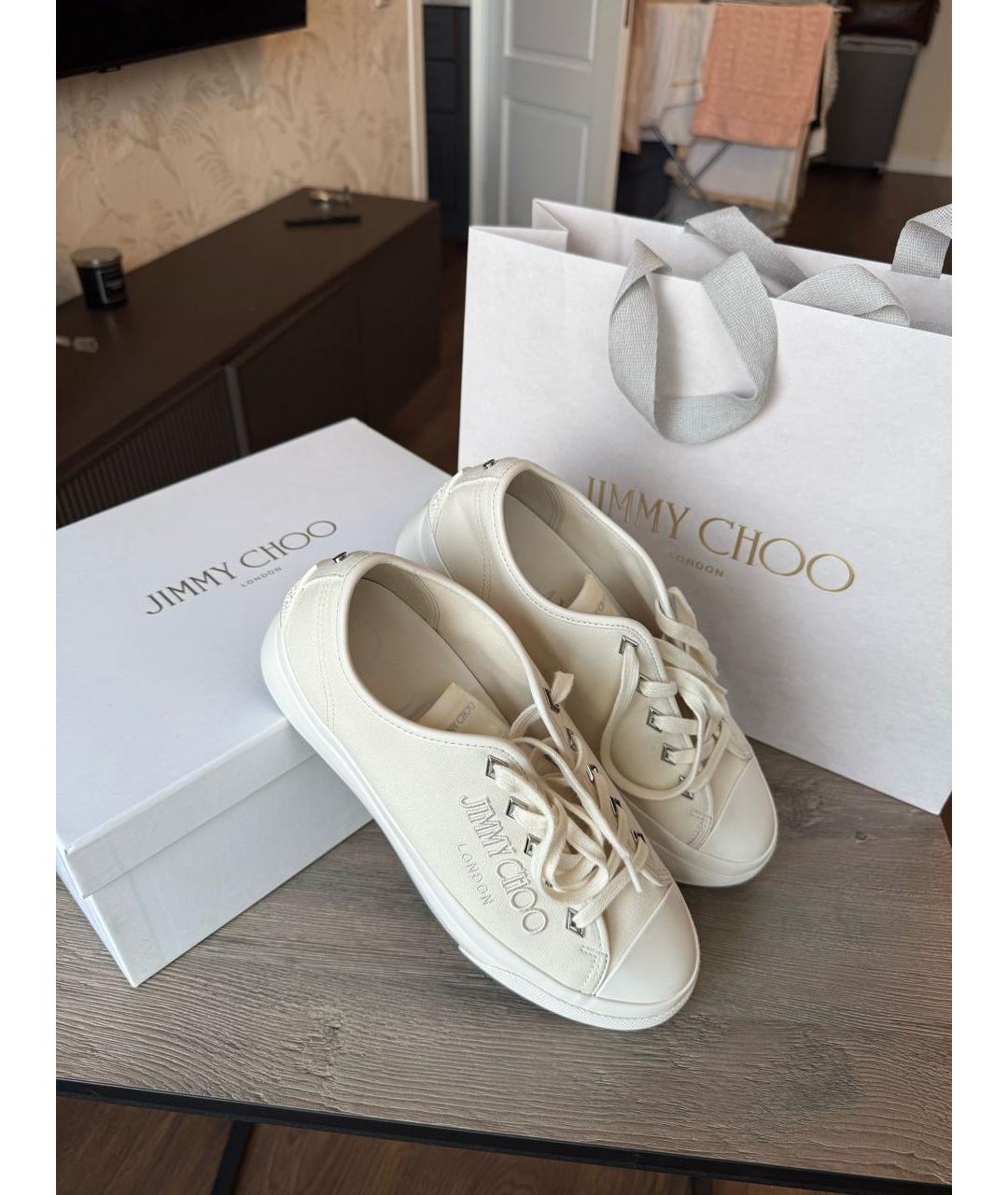 JIMMY CHOO Бежевые текстильные кеды, фото 7