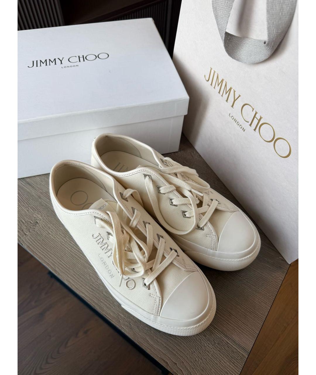 JIMMY CHOO Бежевые текстильные кеды, фото 6