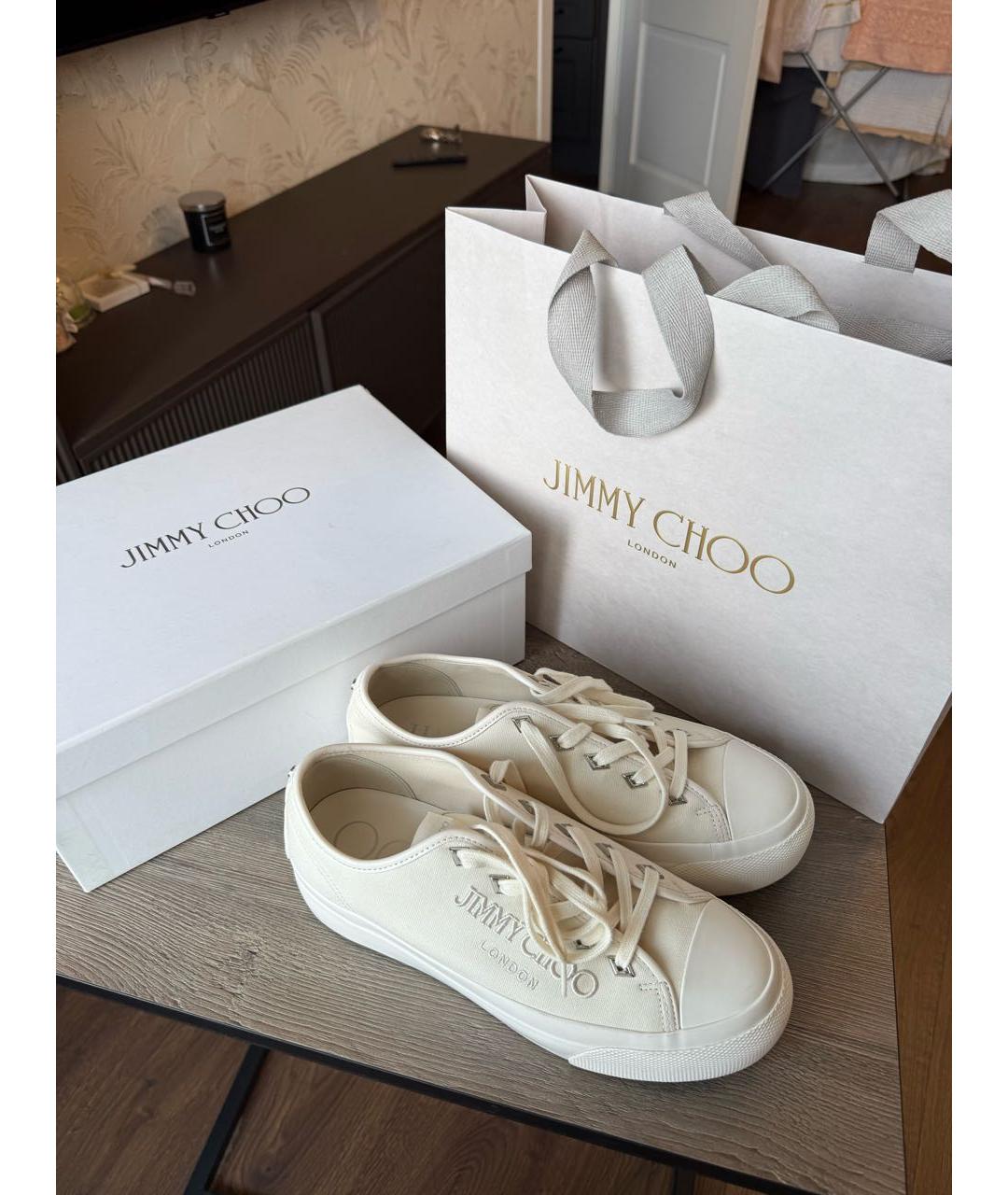 JIMMY CHOO Бежевые текстильные кеды, фото 5