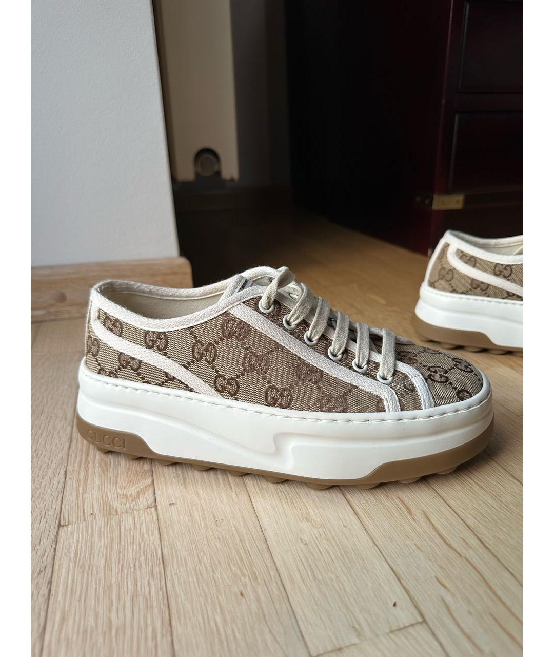 GUCCI Коричневые текстильные кеды, фото 5