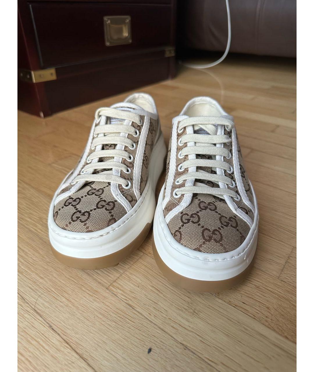 GUCCI Коричневые текстильные кеды, фото 2