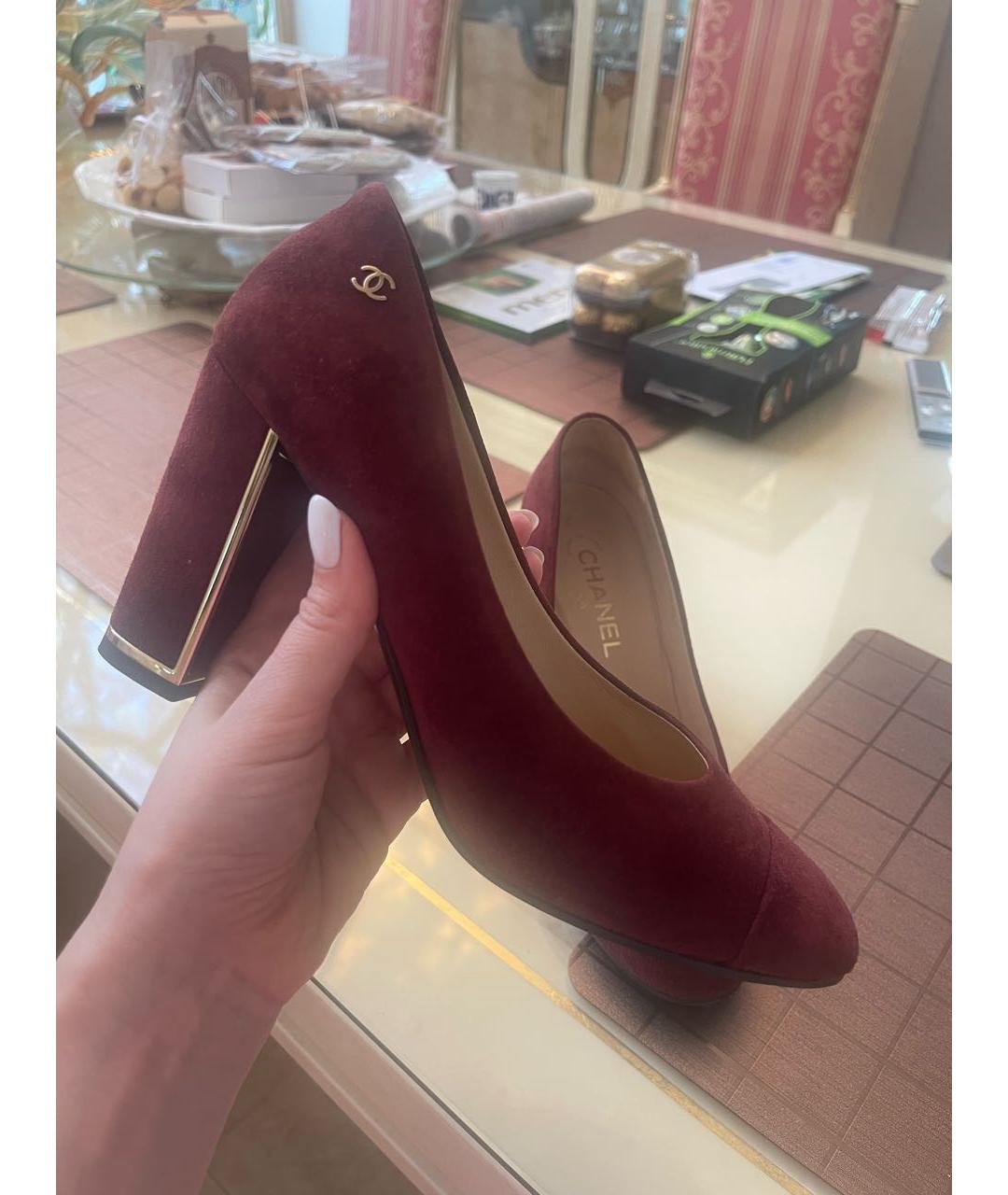 CHANEL Бордовые замшевые туфли, фото 6