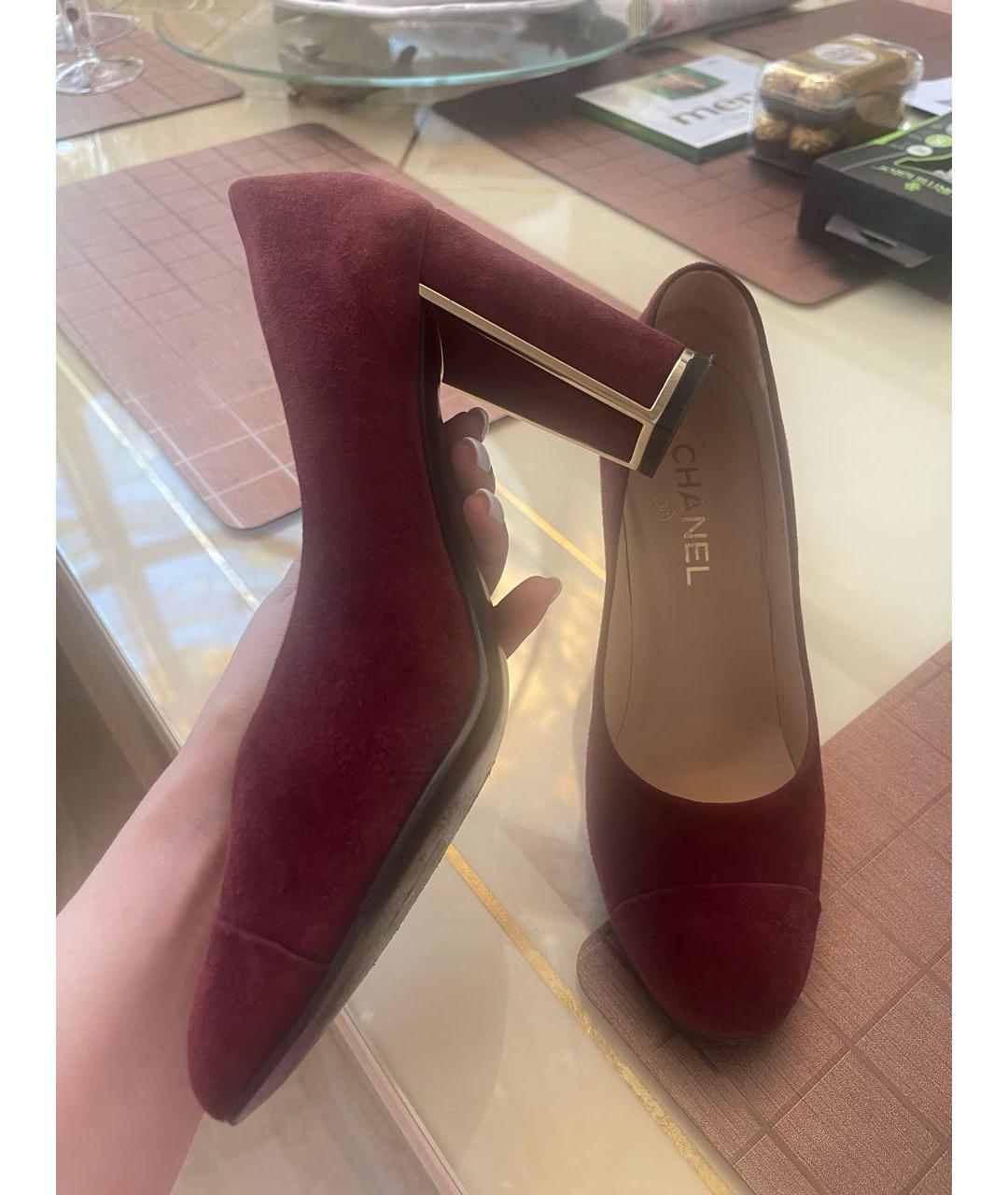 CHANEL Бордовые замшевые туфли, фото 3