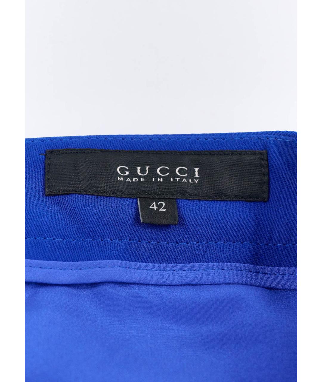 GUCCI Синие шелковые прямые брюки, фото 3