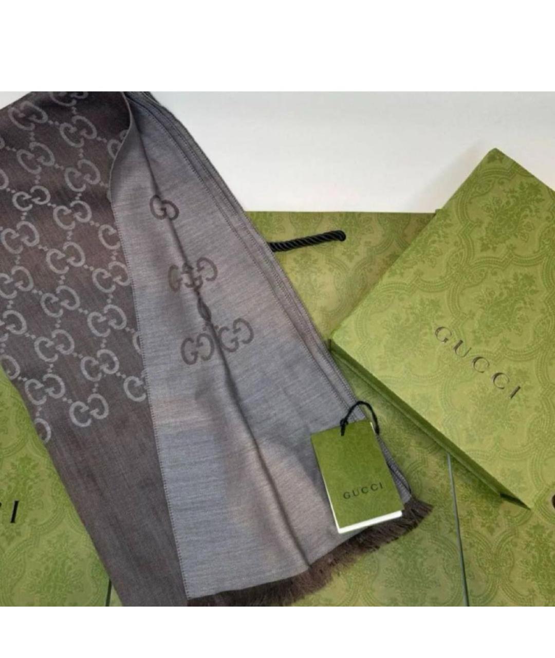 GUCCI Коричневый шерстяной шарф, фото 2