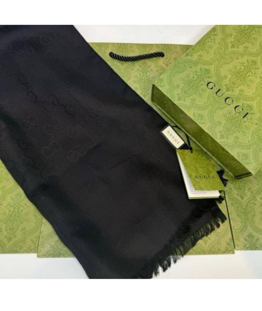GUCCI Черный шерстяной шарф, фото 2