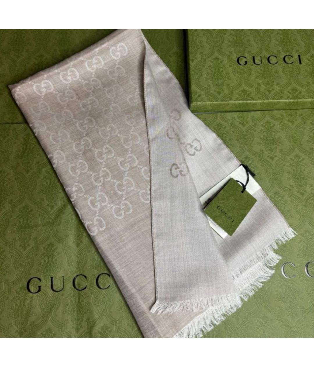 GUCCI Бежевый шерстяной шарф, фото 2