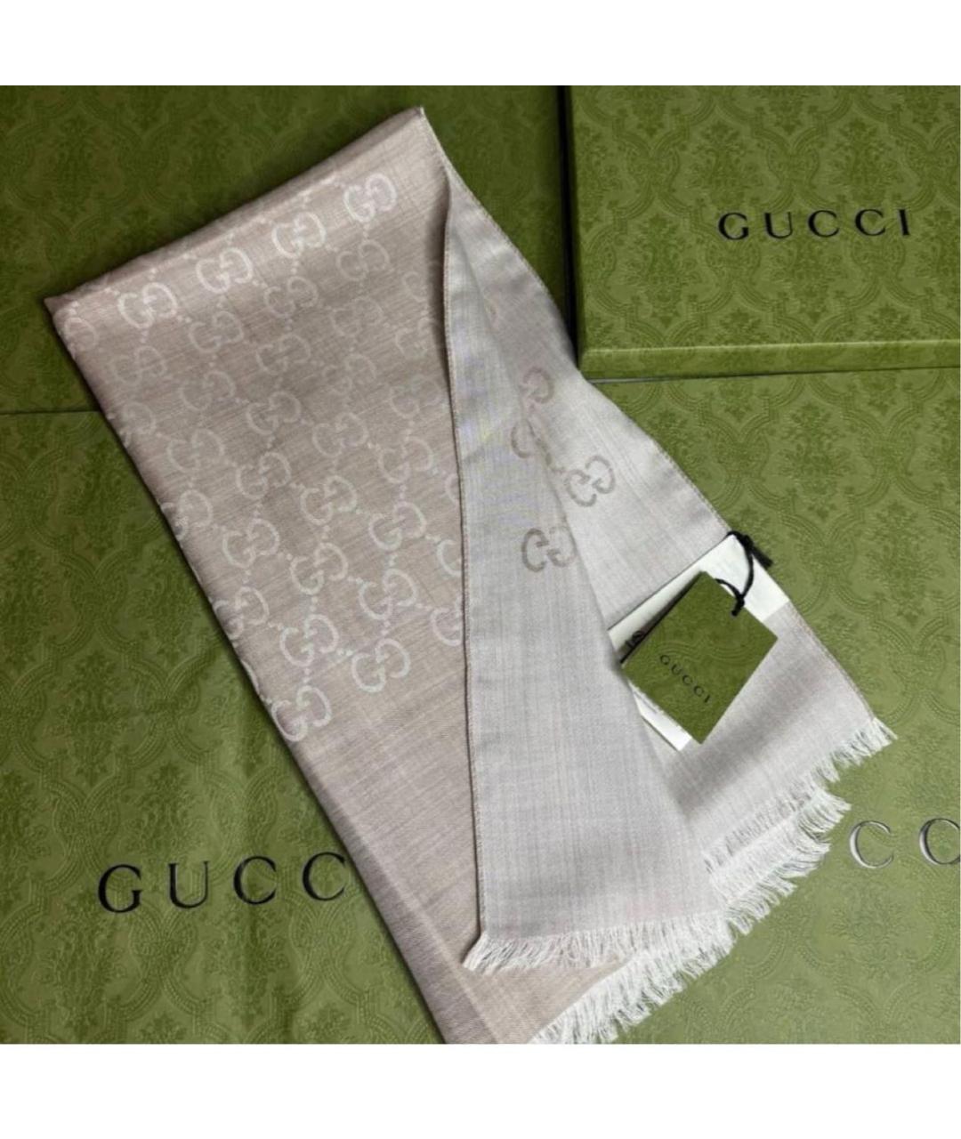 GUCCI Бежевый шерстяной шарф, фото 2