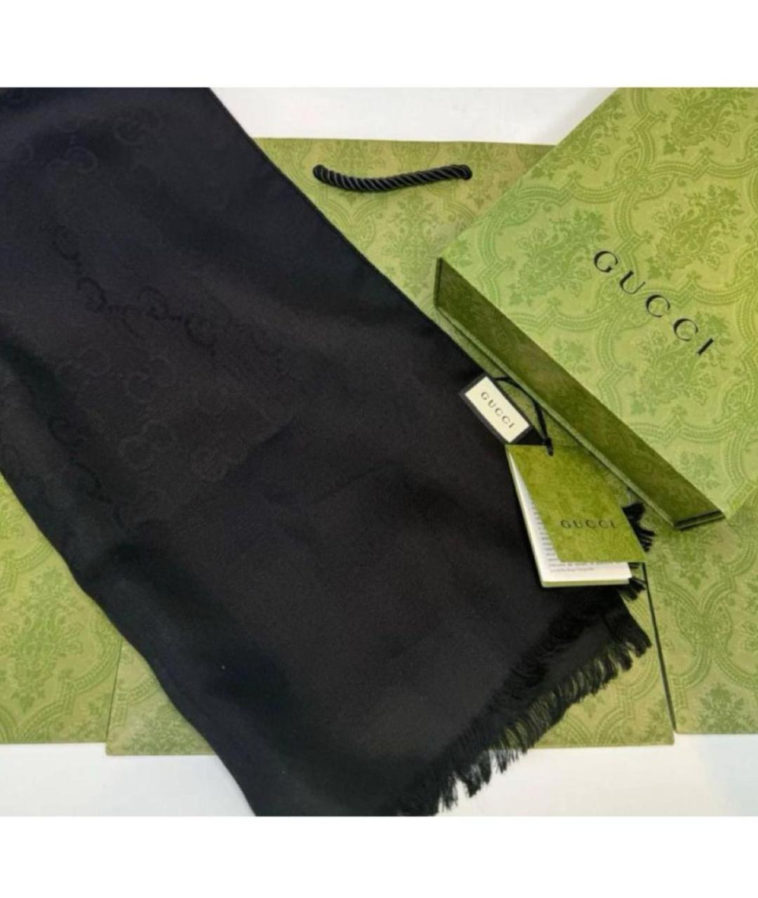 GUCCI Черный шерстяной шарф, фото 2