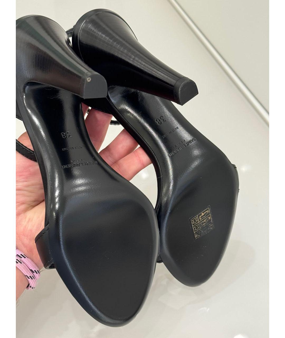 SAINT LAURENT Черные кожаные босоножки, фото 6