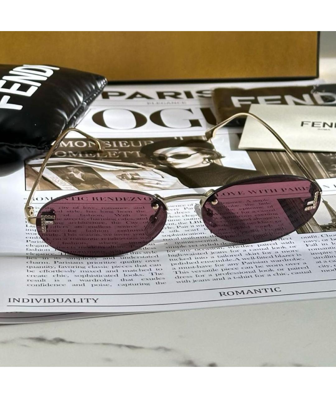 FENDI Бордовые металлические солнцезащитные очки, фото 4