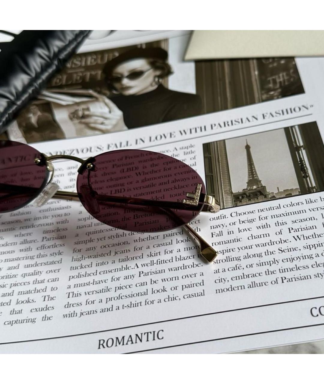FENDI Бордовые металлические солнцезащитные очки, фото 3