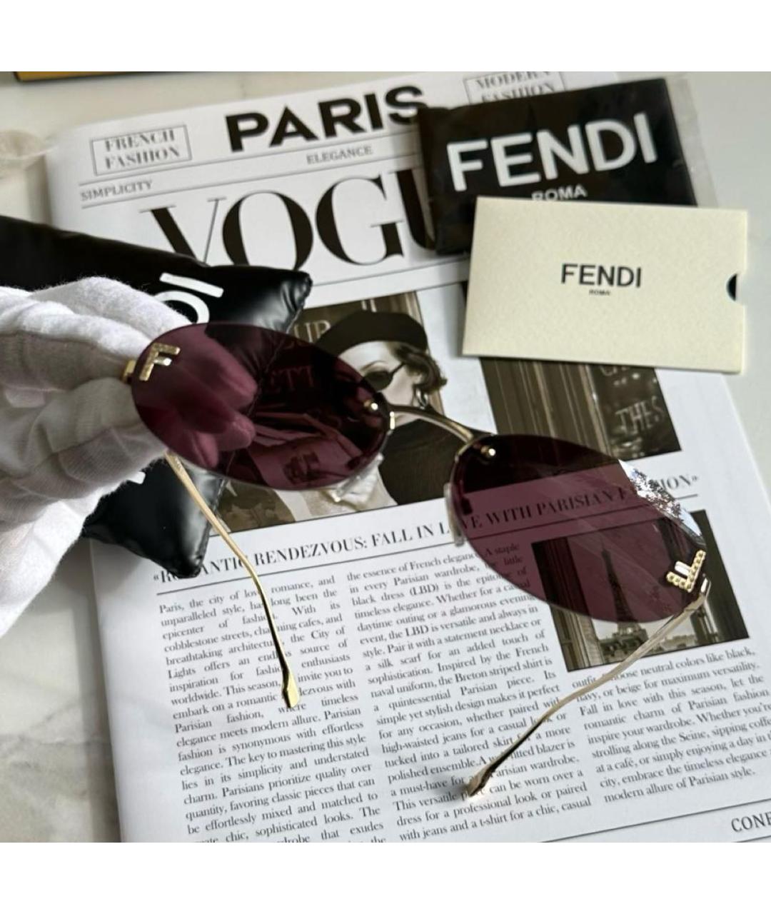 FENDI Бордовые металлические солнцезащитные очки, фото 5