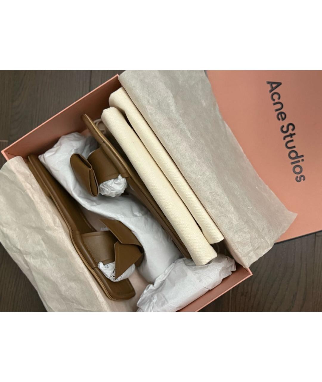 ACNE STUDIOS Коричневые кожаные шлепанцы, фото 4