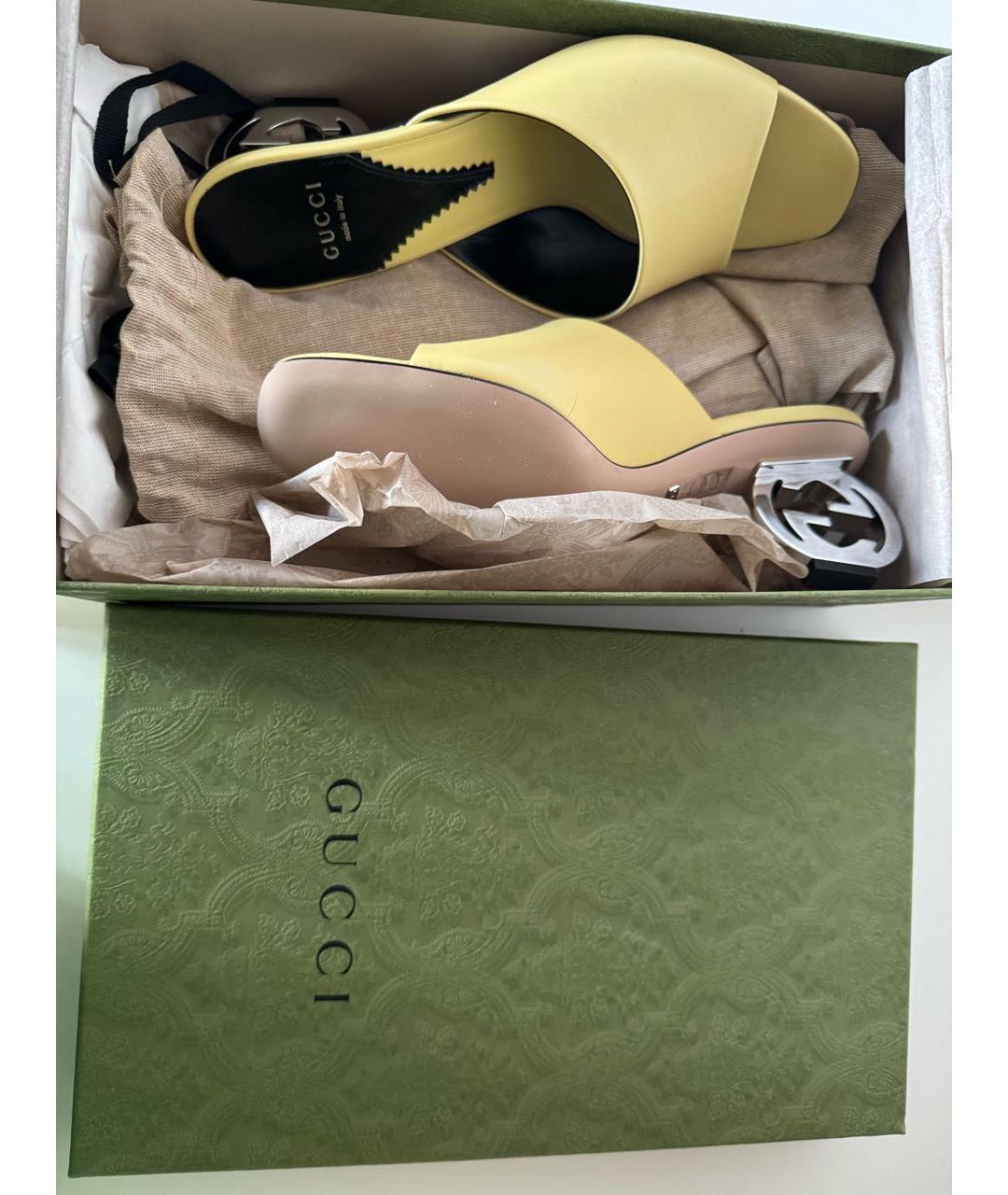 GUCCI Желтые кожаные мюли, фото 6