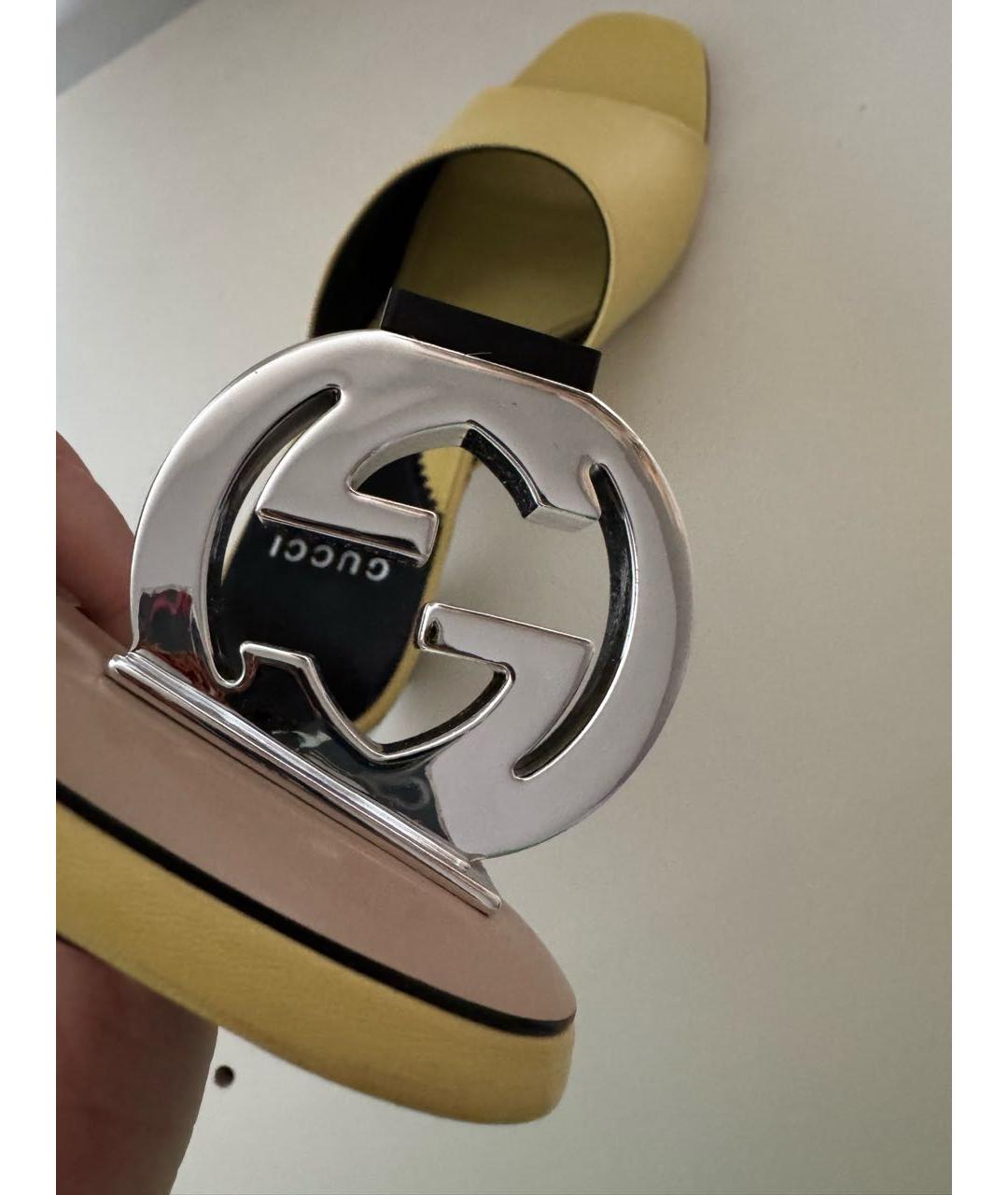 GUCCI Желтые кожаные мюли, фото 7