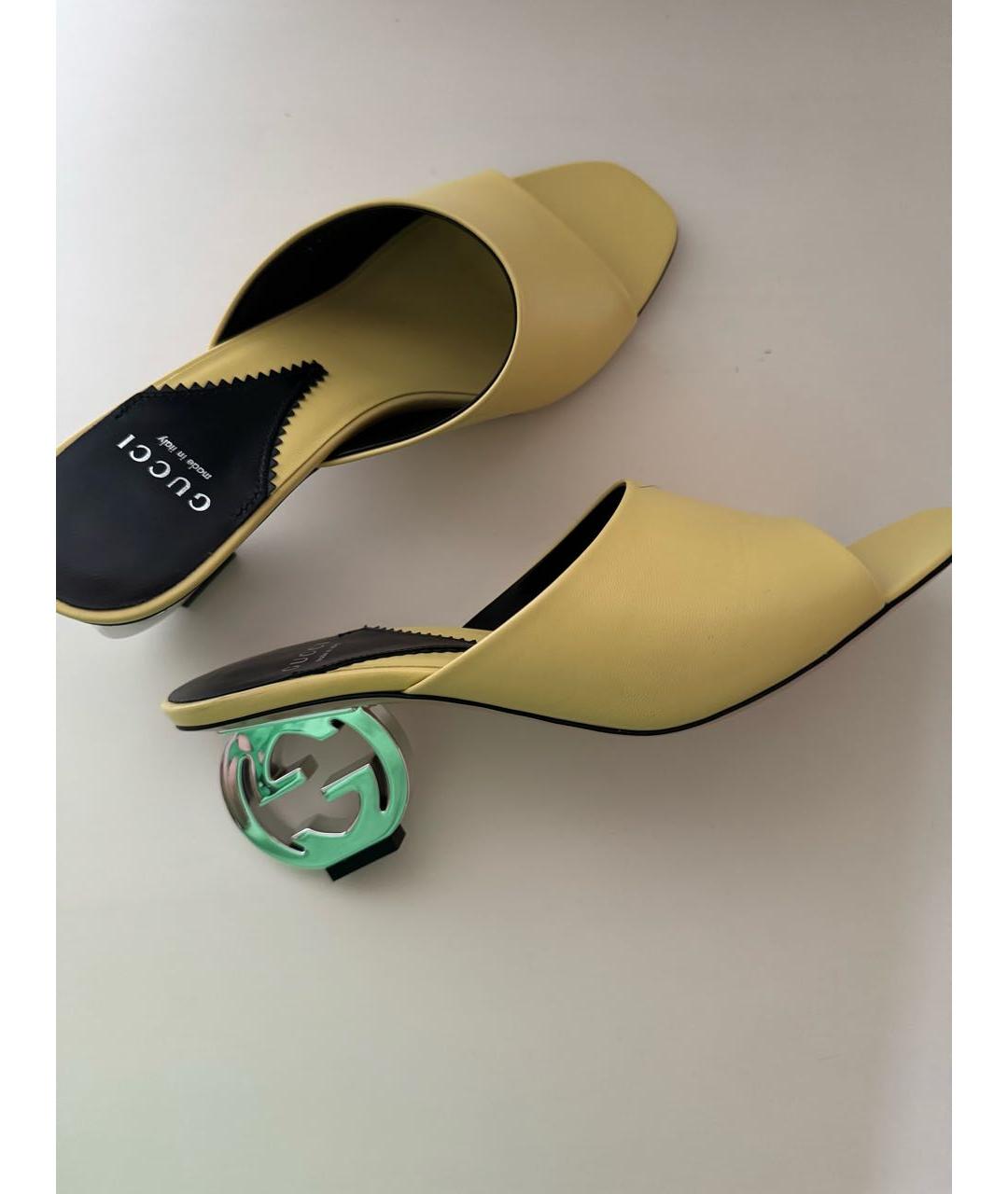 GUCCI Желтые кожаные мюли, фото 8
