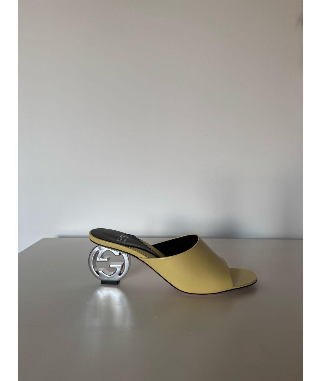 GUCCI Желтые кожаные мюли, фото 9