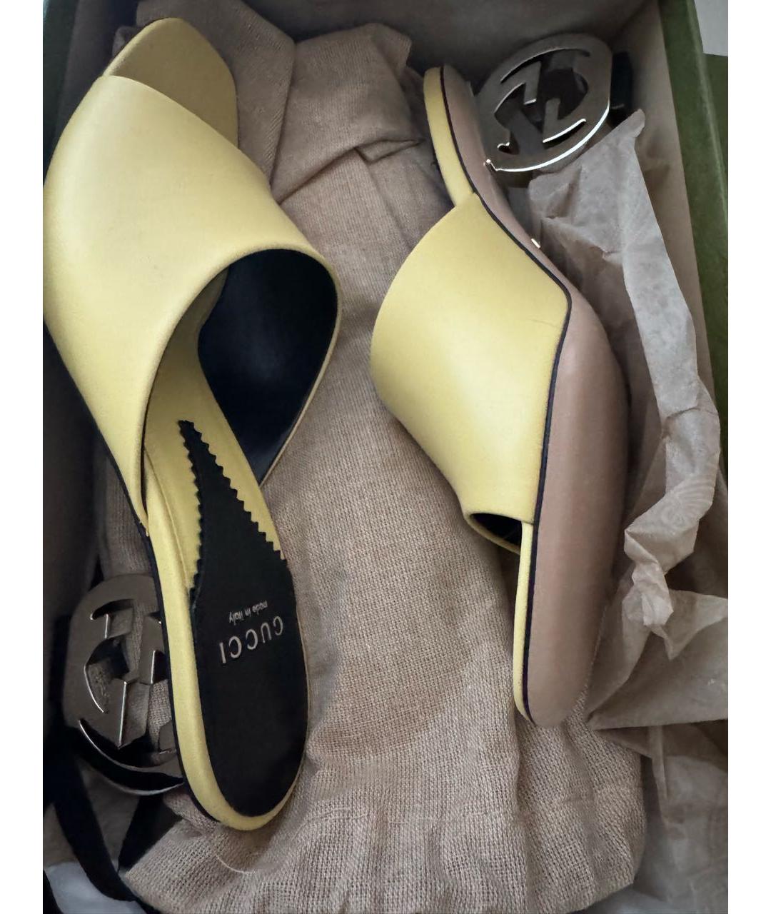 GUCCI Желтые кожаные мюли, фото 5
