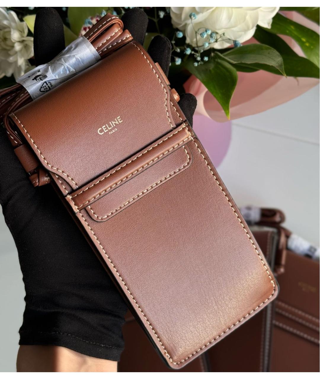 CELINE Коричневая сумка через плечо из искусственной кожи, фото 2