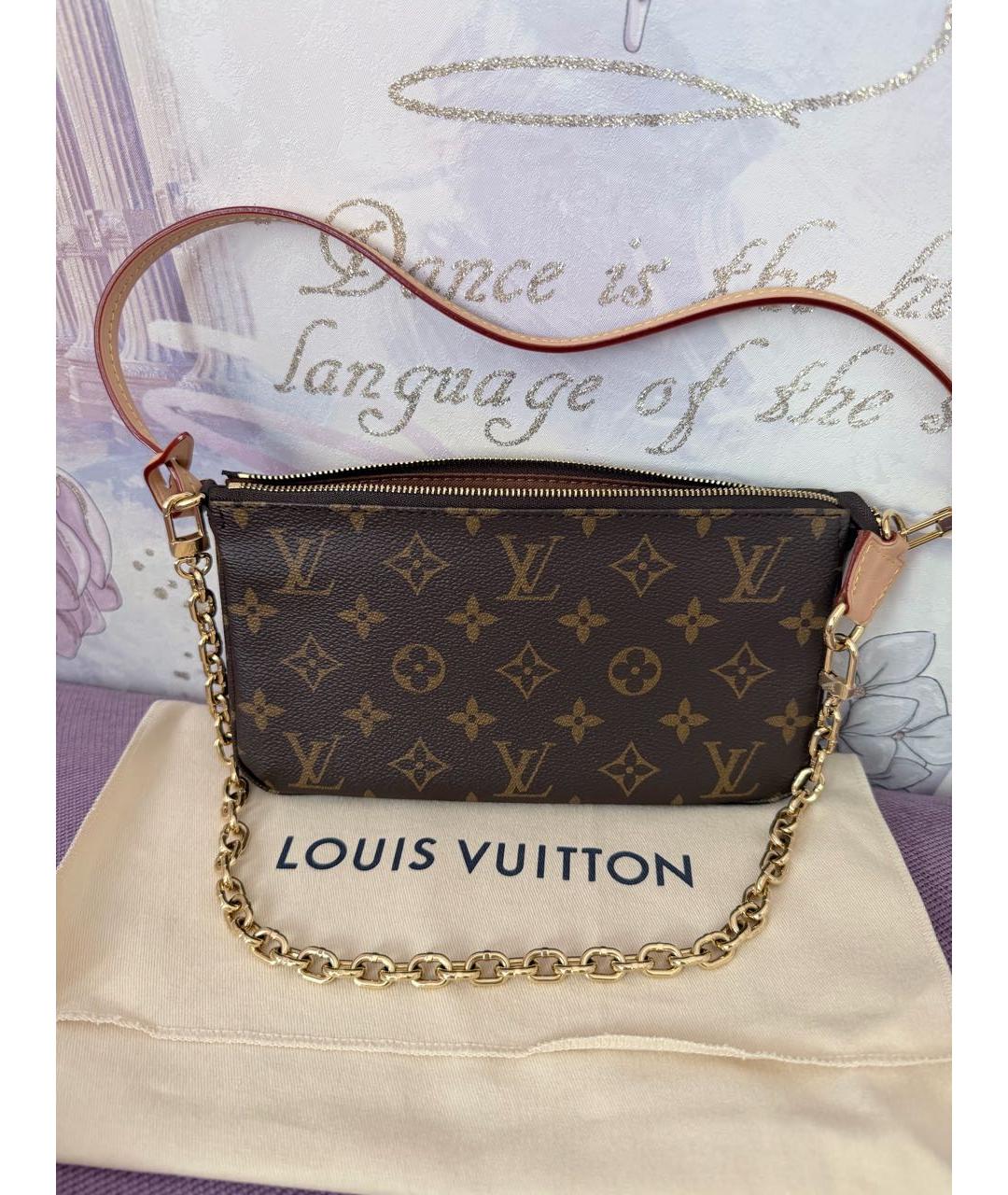 LOUIS VUITTON Коричневая кожаная сумка через плечо, фото 8
